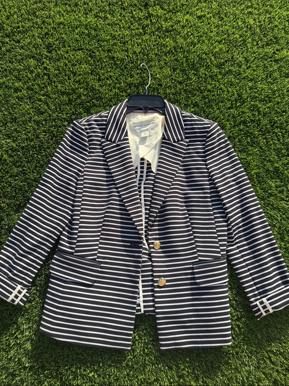 Banana Republic Navy and White Striped Blazer